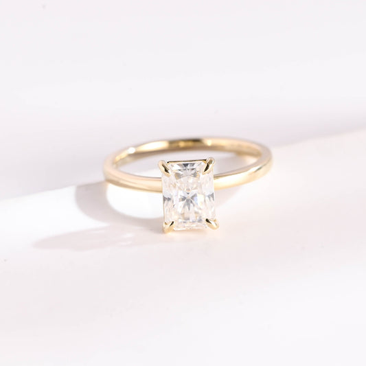 SquareJewelry radiant cut moissanite engagement ring Solid Gold Solitaire Radiant Cut Moissanite Engagement Ring