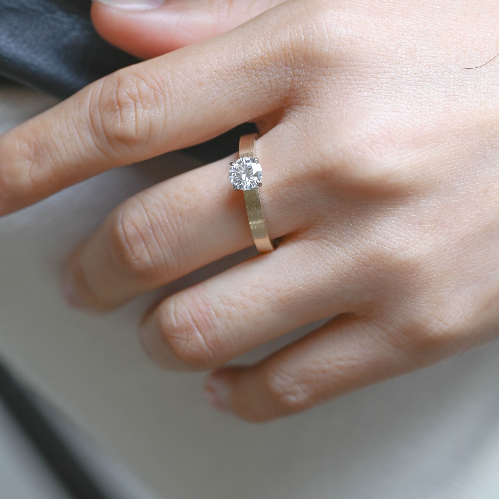 SquareJewelry round cut moissanite engagement ring Solid Gold 3mm Thick Solitaire Round Cut Moissanite Engagement Ring