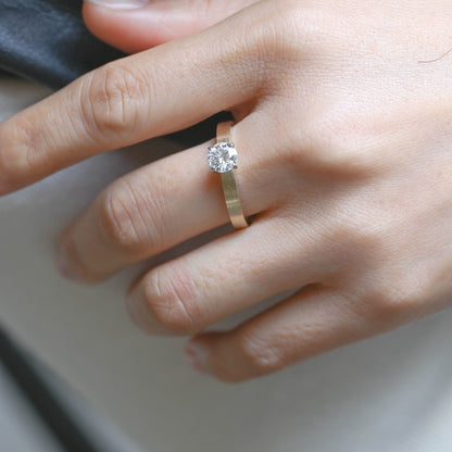 SquareJewelry round cut moissanite engagement ring Solid Gold 3mm Thick Solitaire Round Cut Moissanite Engagement Ring