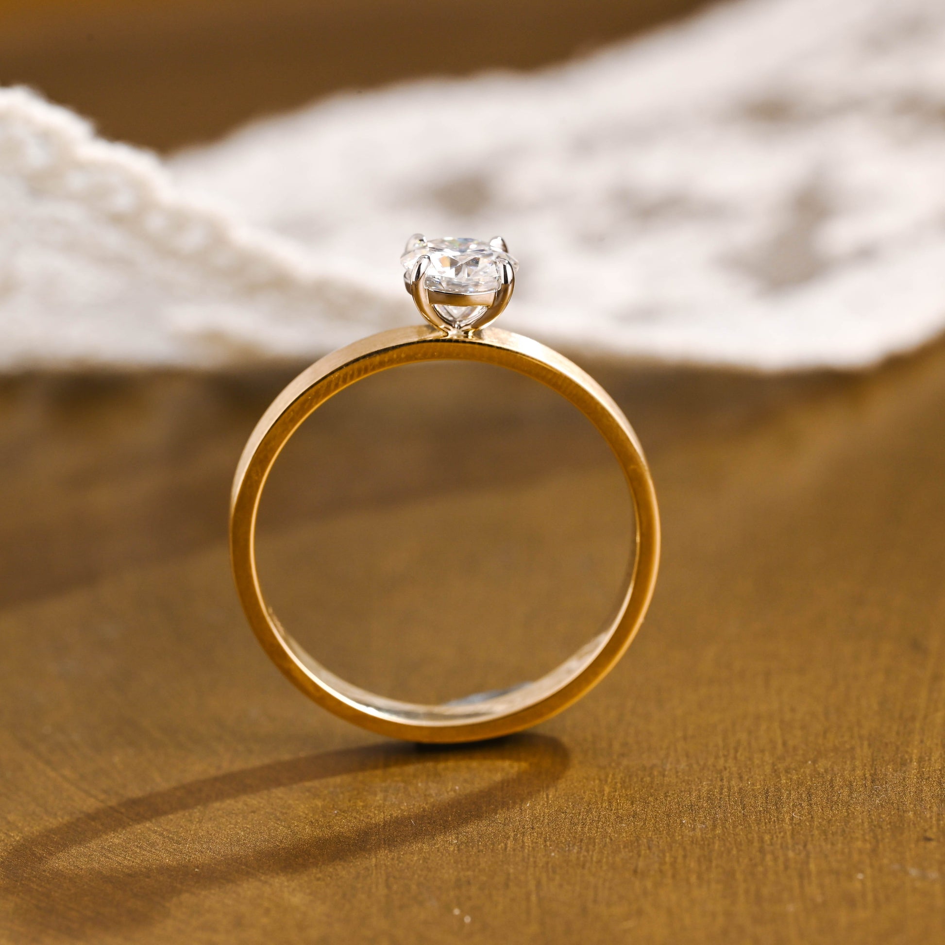 SquareJewelry round cut moissanite engagement ring Solid Gold 3mm Thick Solitaire Round Cut Moissanite Engagement Ring