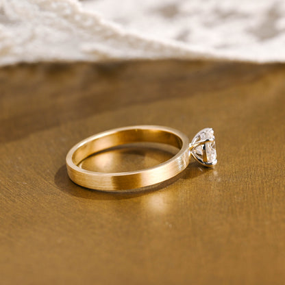 SquareJewelry round cut moissanite engagement ring Solid Gold 3mm Thick Solitaire Round Cut Moissanite Engagement Ring