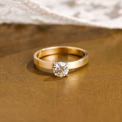 SquareJewelry round cut moissanite engagement ring Solid Gold 3mm Thick Solitaire Round Cut Moissanite Engagement Ring