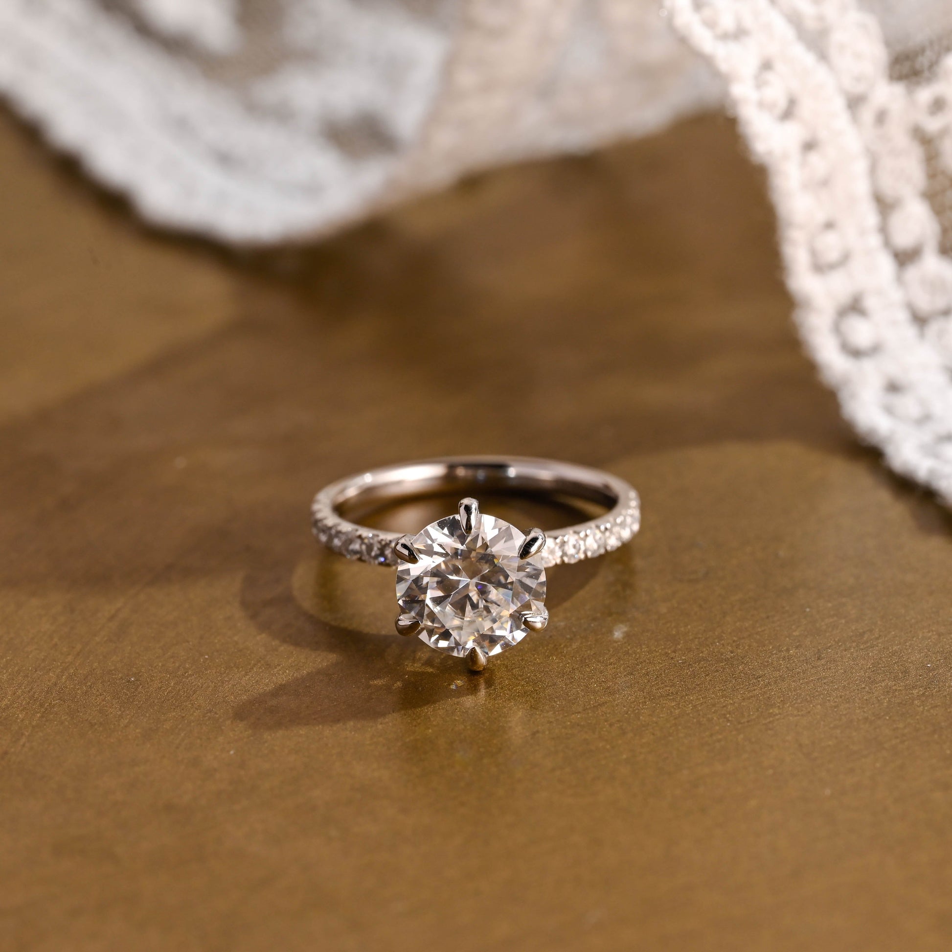 SquareJewelry round cut moissanite engagement ring Solid Gold 6 Prongs Round Moissanite Engagement Ring