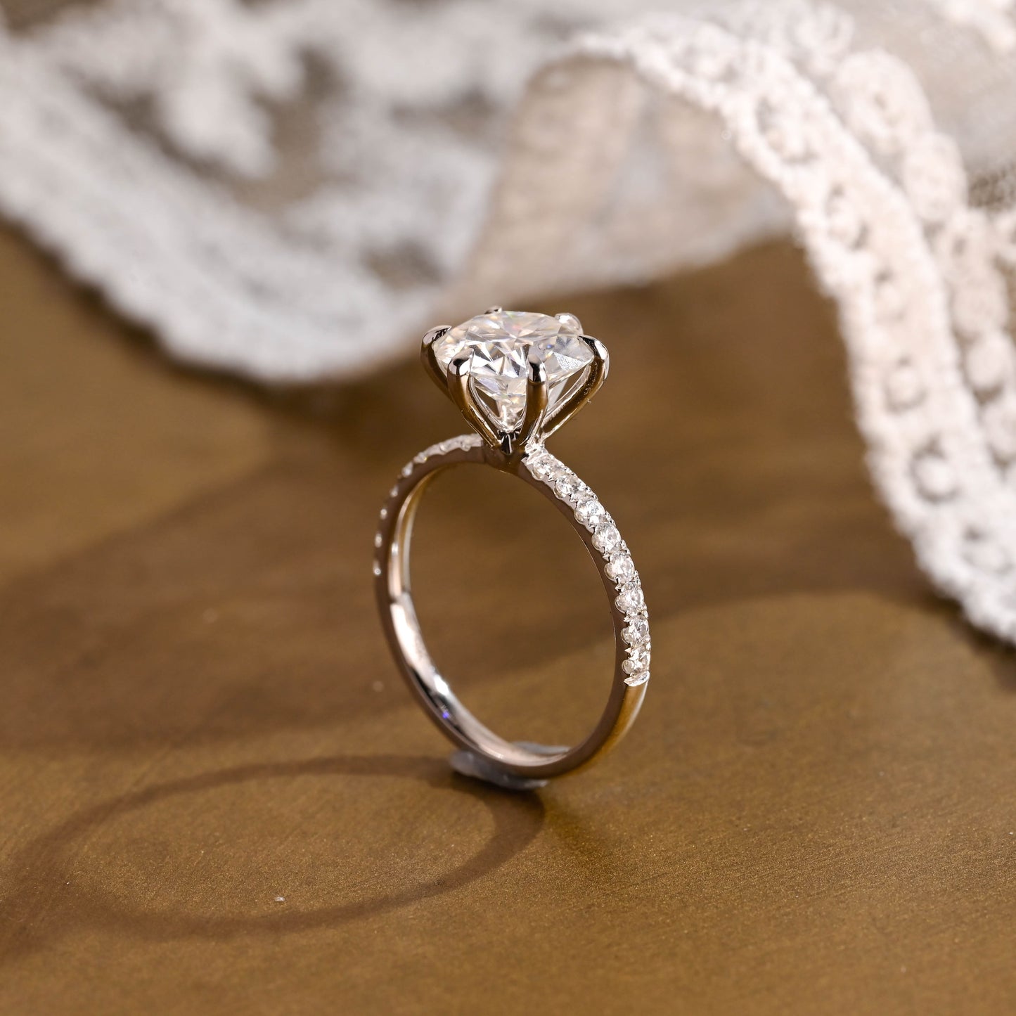 SquareJewelry round cut moissanite engagement ring Solid Gold 6 Prongs Round Moissanite Engagement Ring