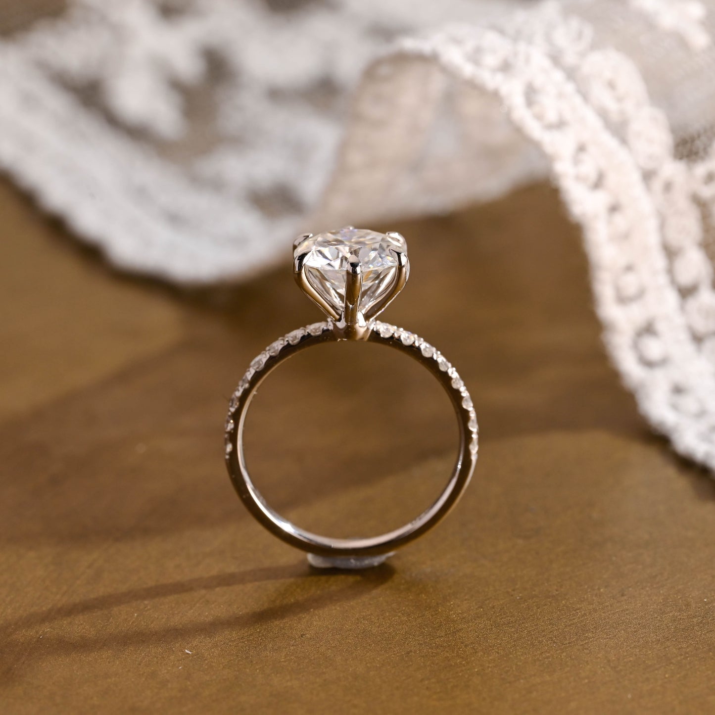 SquareJewelry round cut moissanite engagement ring Solid Gold 6 Prongs Round Moissanite Engagement Ring