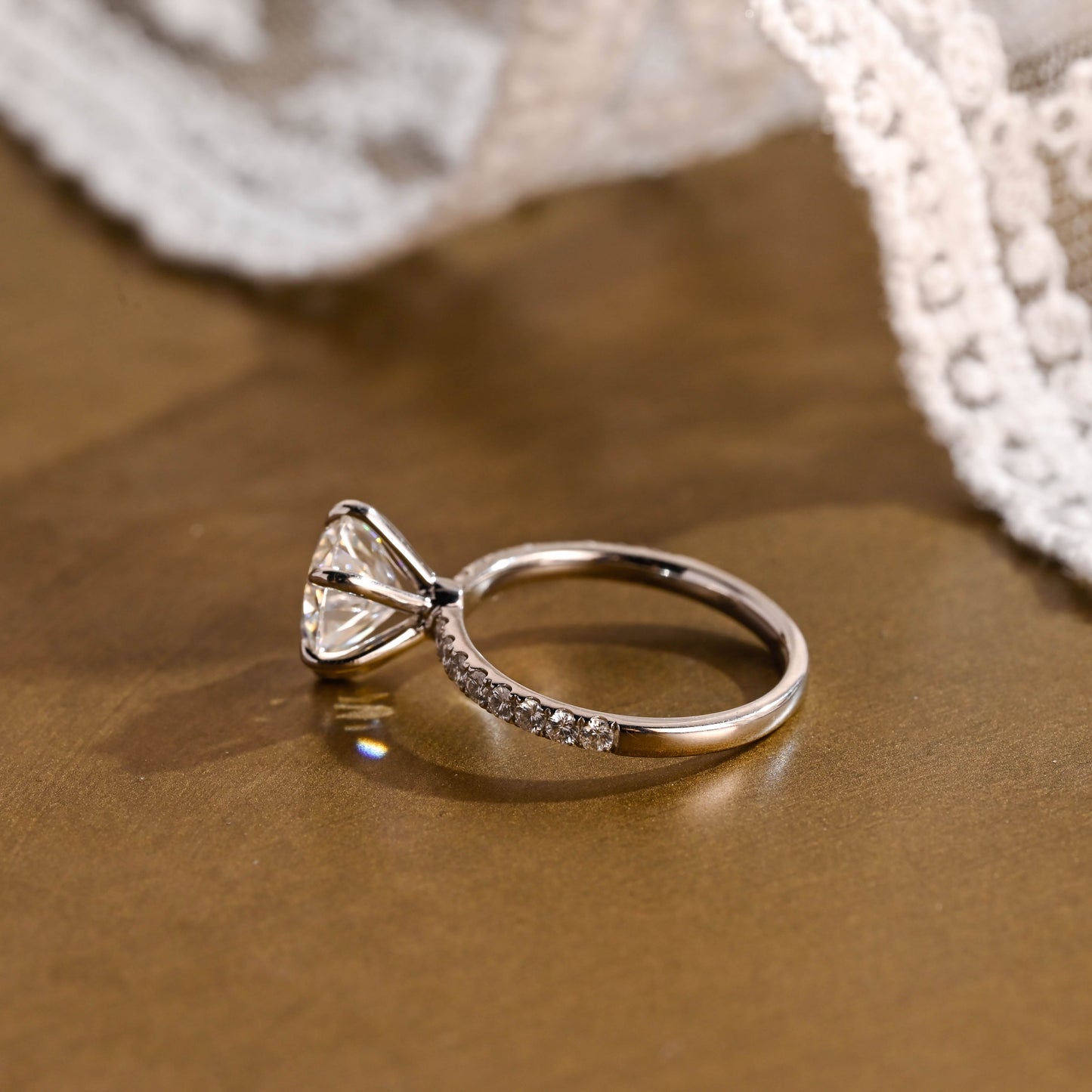 SquareJewelry round cut moissanite engagement ring Solid Gold 6 Prongs Round Moissanite Engagement Ring