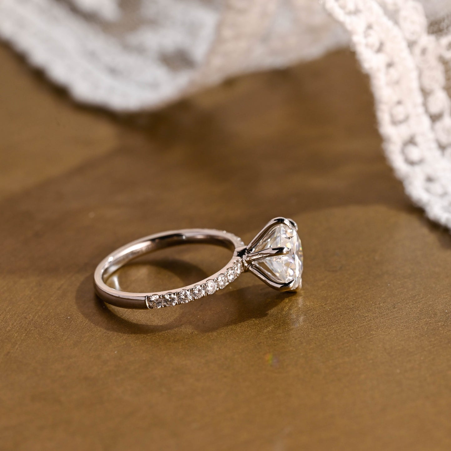 SquareJewelry round cut moissanite engagement ring Solid Gold 6 Prongs Round Moissanite Engagement Ring