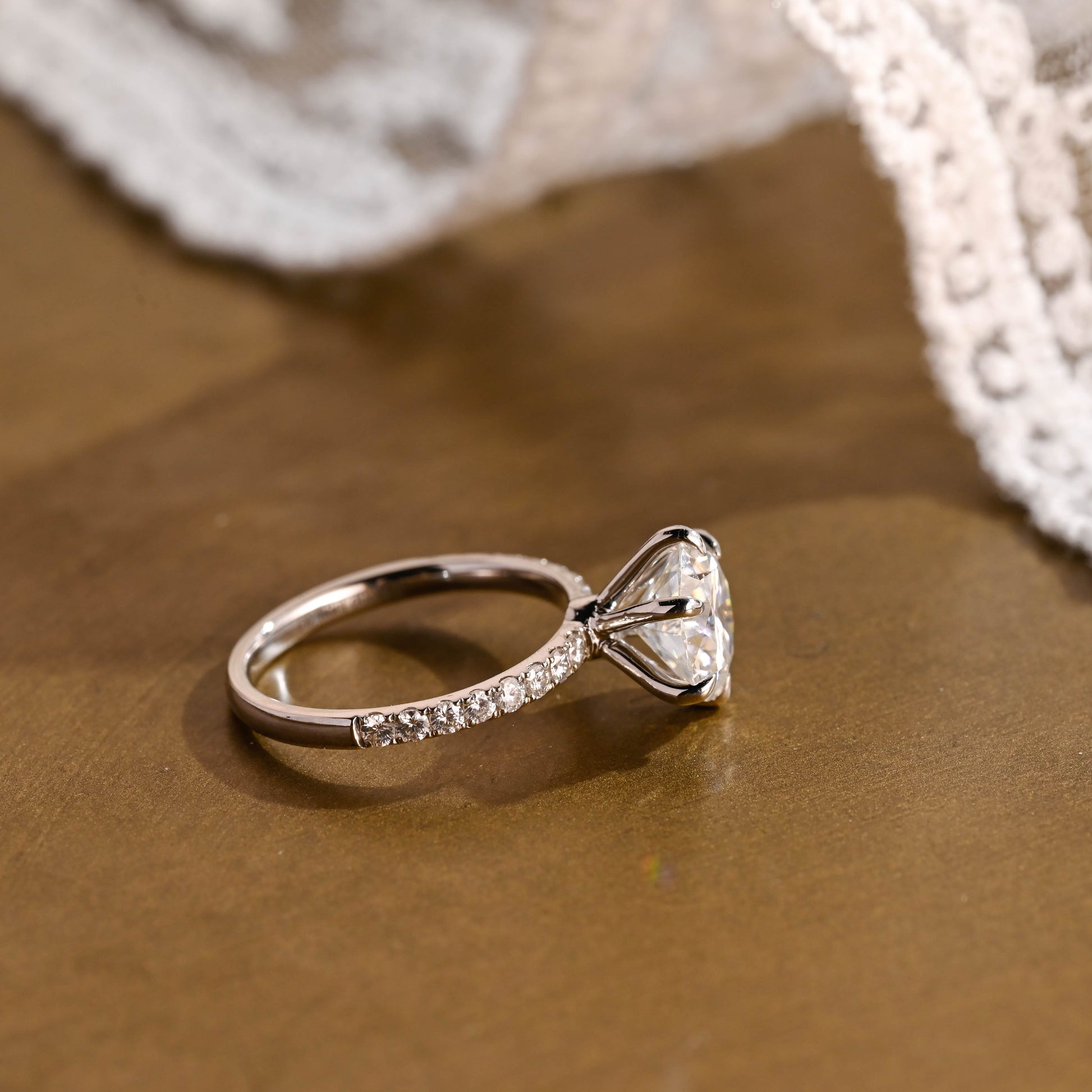 SquareJewelry round cut moissanite engagement ring Solid Gold 6 Prongs Round Moissanite Engagement Ring