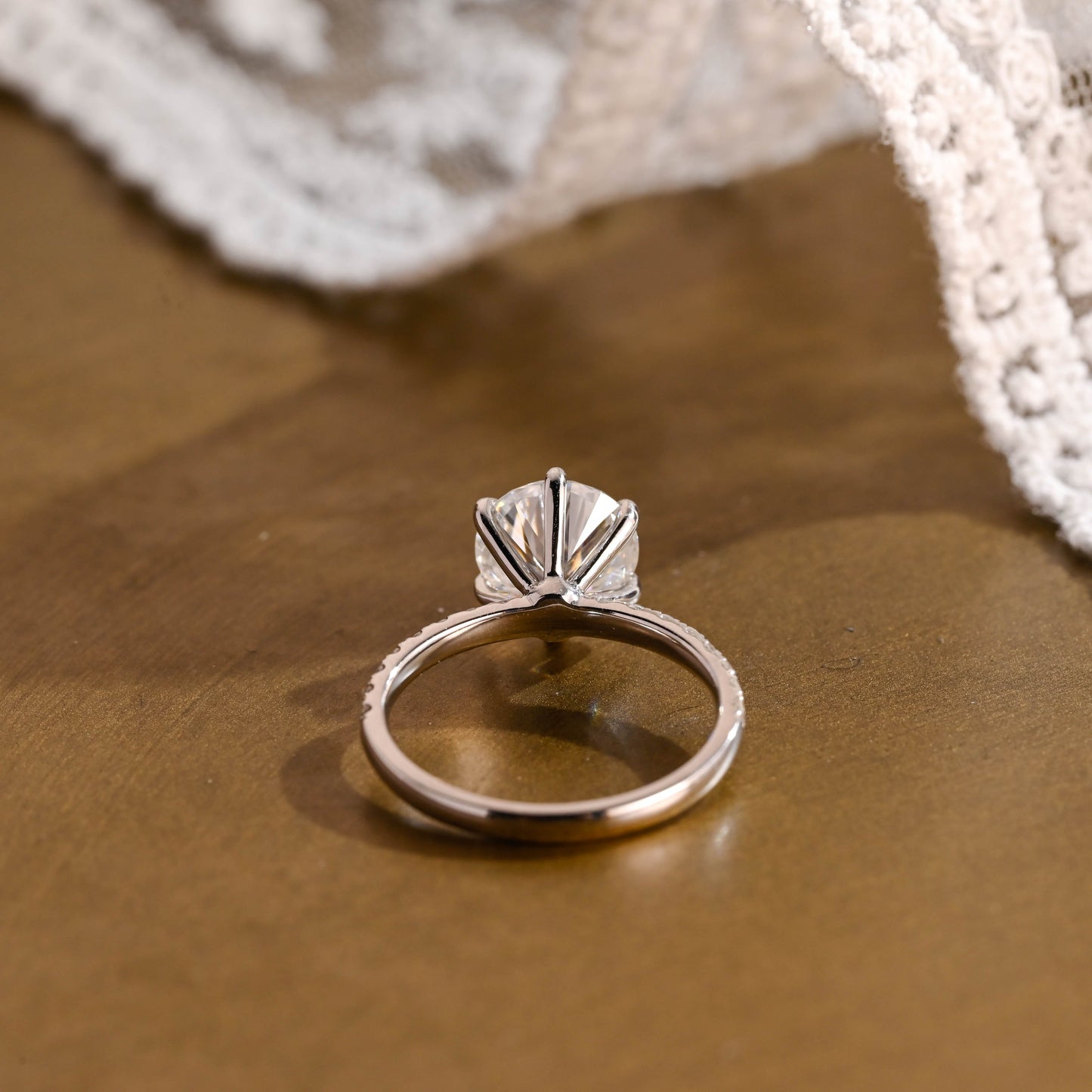 SquareJewelry round cut moissanite engagement ring Solid Gold 6 Prongs Round Moissanite Engagement Ring