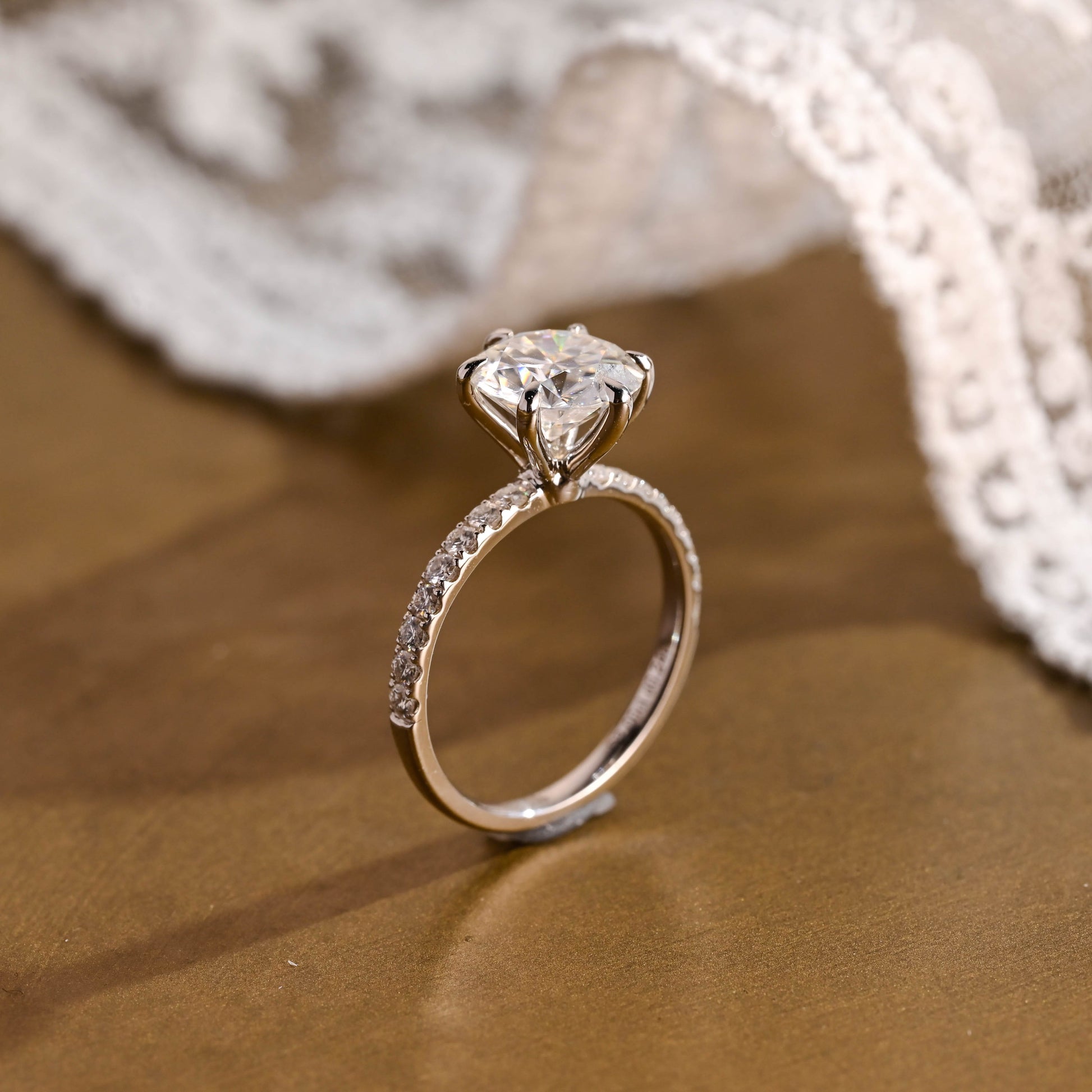 SquareJewelry round cut moissanite engagement ring Solid Gold 6 Prongs Round Moissanite Engagement Ring