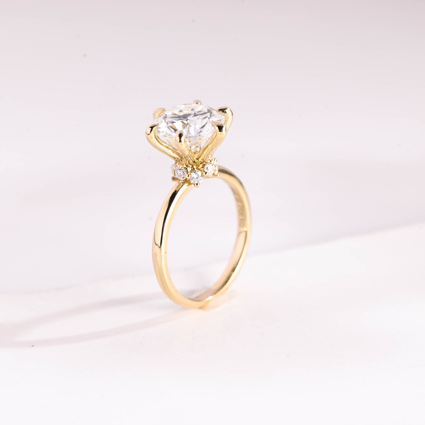 SquareJewelry round cut moissanite engagement ring Solid Gold 6 Prongs Under Halo Round Cut Moissanite Engagement Ring