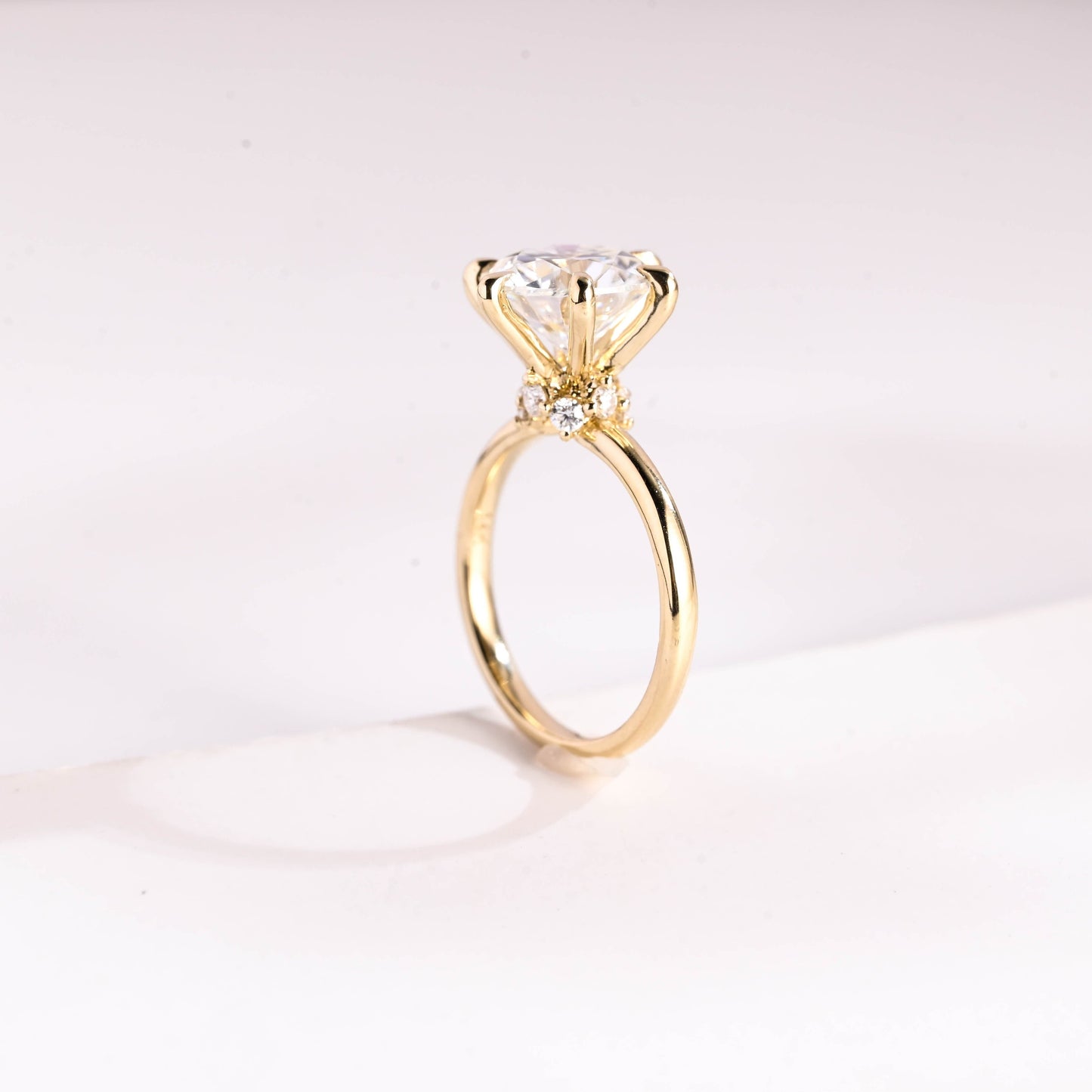 SquareJewelry round cut moissanite engagement ring Solid Gold 6 Prongs Under Halo Round Cut Moissanite Engagement Ring