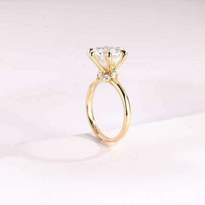 SquareJewelry round cut moissanite engagement ring Solid Gold 6 Prongs Under Halo Round Cut Moissanite Engagement Ring