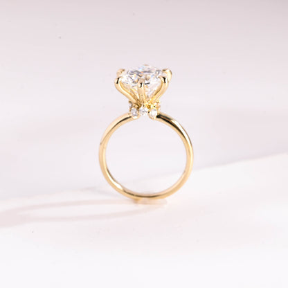 SquareJewelry round cut moissanite engagement ring Solid Gold 6 Prongs Under Halo Round Cut Moissanite Engagement Ring