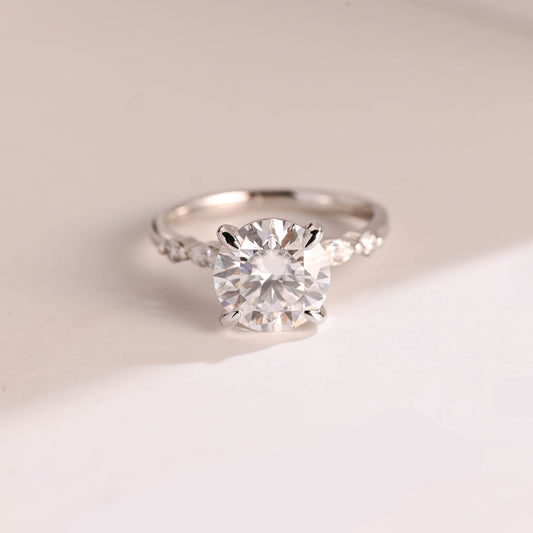 SquareJewelry round cut moissanite engagement ring Solid Gold Round Cut Moissanite Engagement Ring