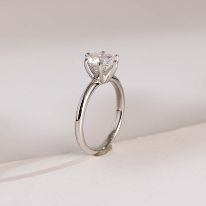 SquareJewelry round cut moissanite engagement ring Solid Gold Thick Prongs Round Moissanite Engagement Ring