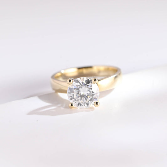 SquareJewelry round cut moissanite engagement ring Solid Gold Thick Solitaire Round Cut Moissanite Engagement Ring