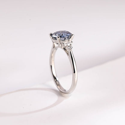 SquareJewelry round cut moissanite engagement ring Solid Gold Three Stone Blue Round Cut Moissanite Engagement Ring