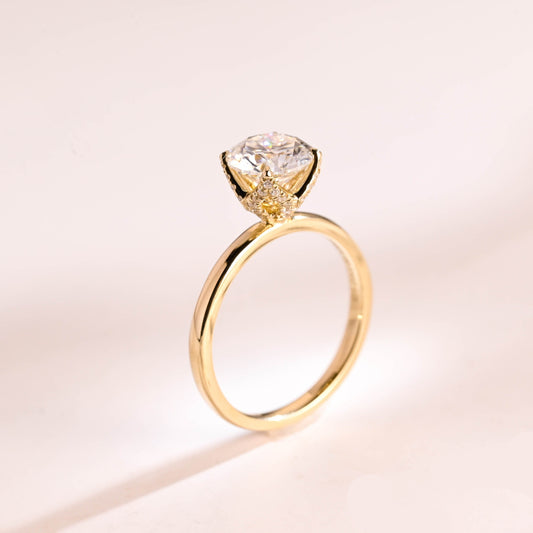 SquareJewelry round cut moissanite engagement ring Solid Gold Tulip Round Cut Moissanite Engagement Ring