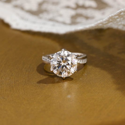 SquareJewelry round cut moissanite engagement ring Solid Gold Twisted Band Round Cut Moissanite Engagement Ring Tulip Set