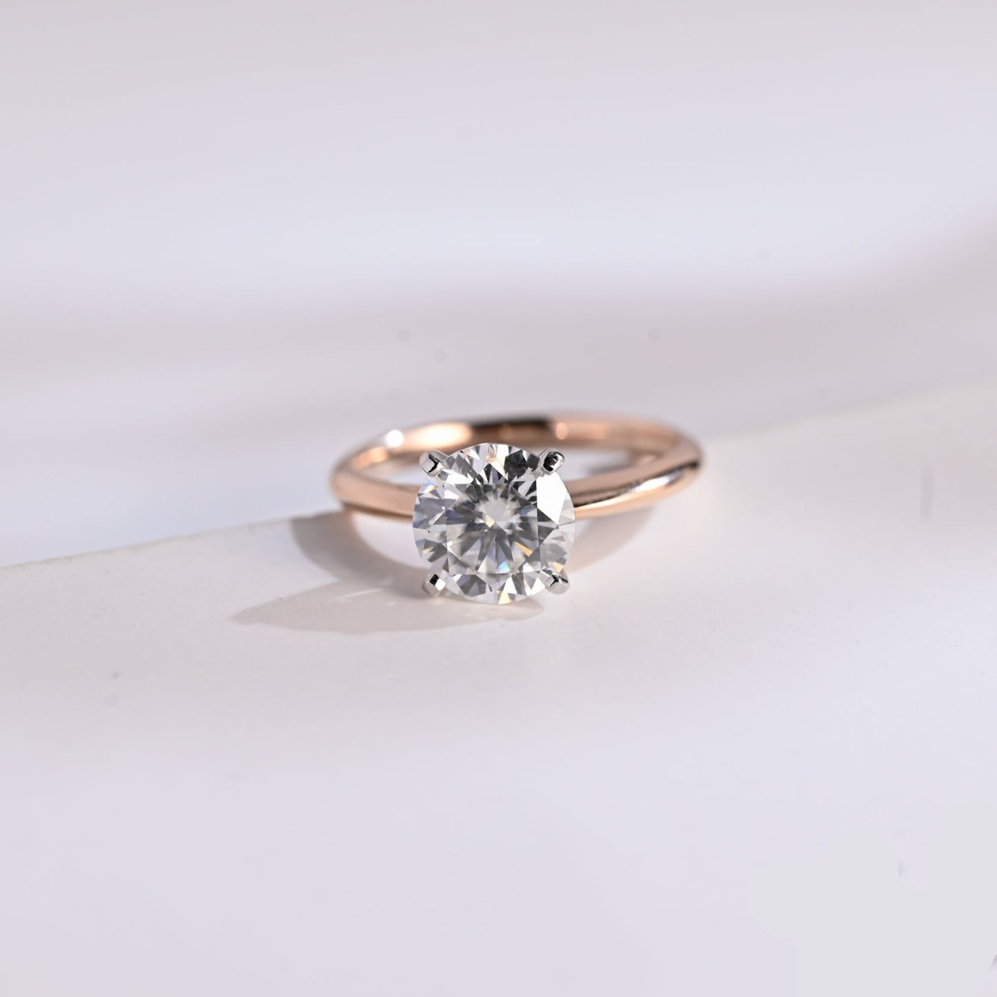 SquareJewelry round cut moissanite engagement ring Solid Gold Two Tone Knife Edge Round Cut Moissanite Engagement Ring