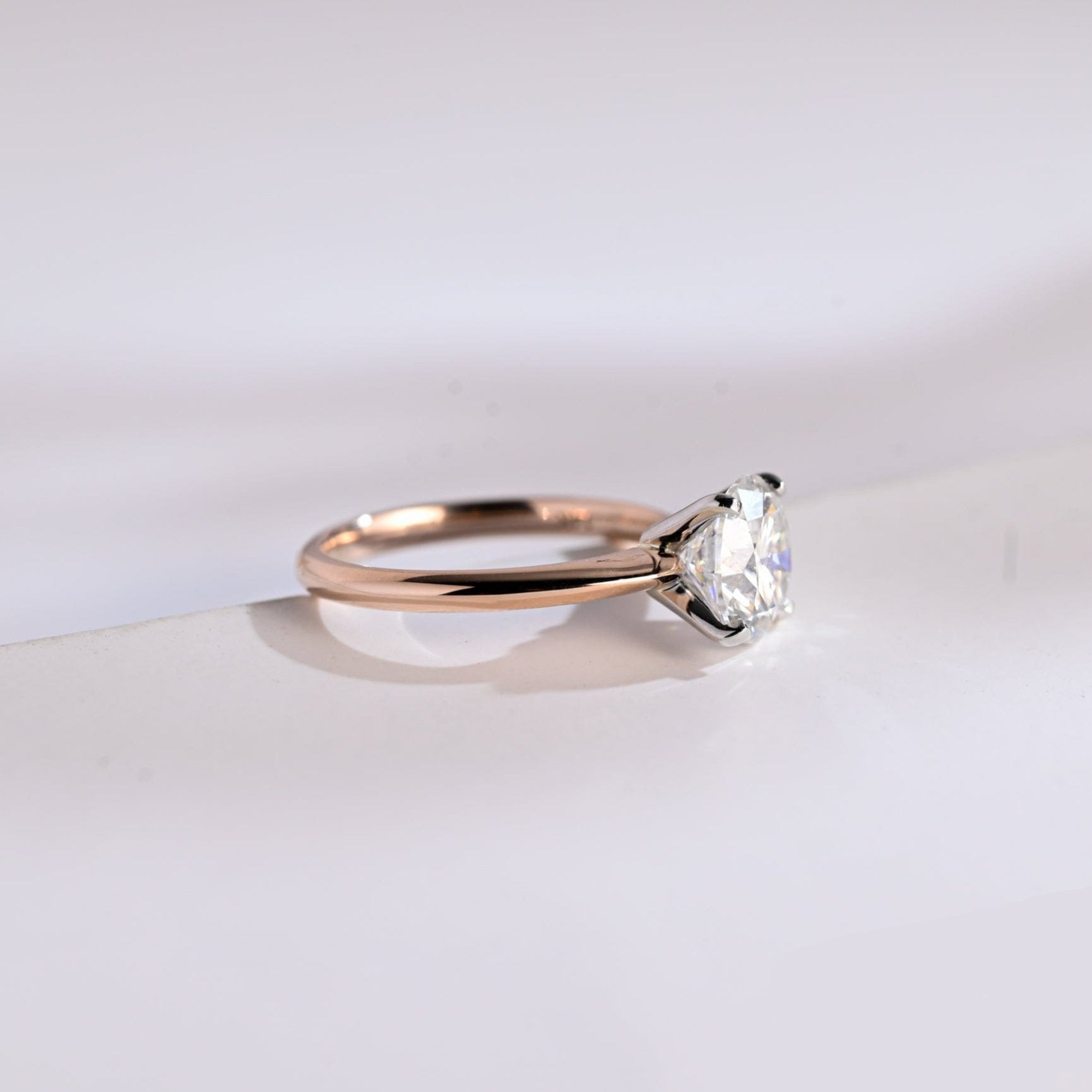 SquareJewelry round cut moissanite engagement ring Solid Gold Two Tone Knife Edge Round Cut Moissanite Engagement Ring