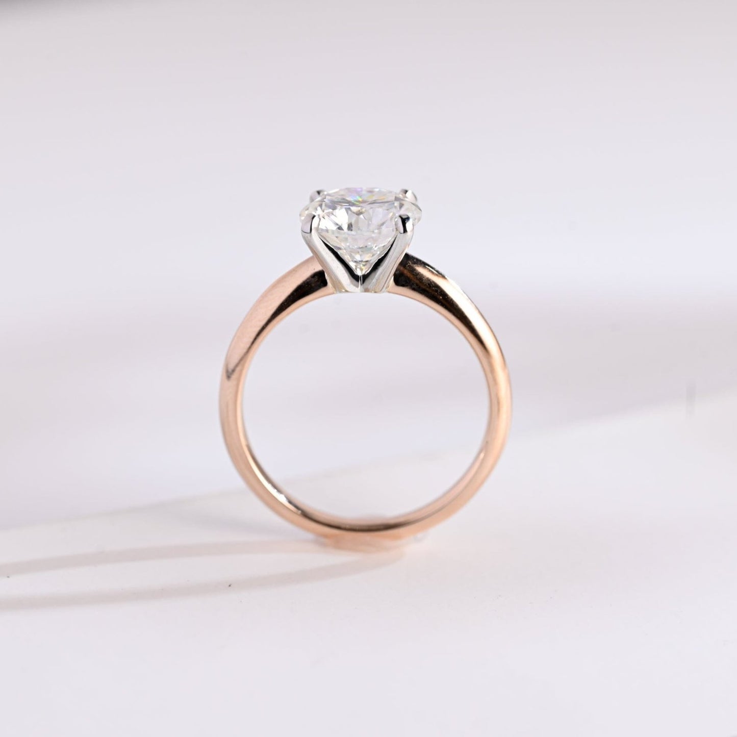 SquareJewelry round cut moissanite engagement ring Solid Gold Two Tone Knife Edge Round Cut Moissanite Engagement Ring