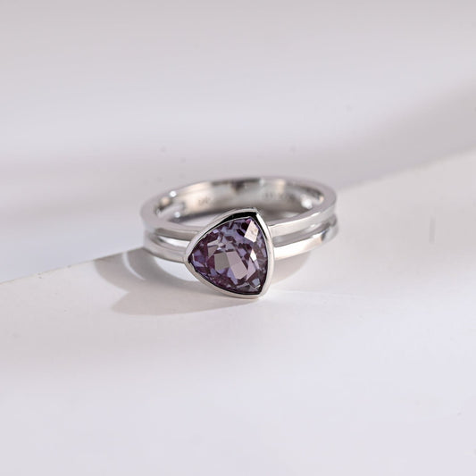 SquareJewelry trillion cut lab grown alexandrite engagement ring Solid Gold Double Shank Lab Grown Trillion Alexandrite Engagement Ring