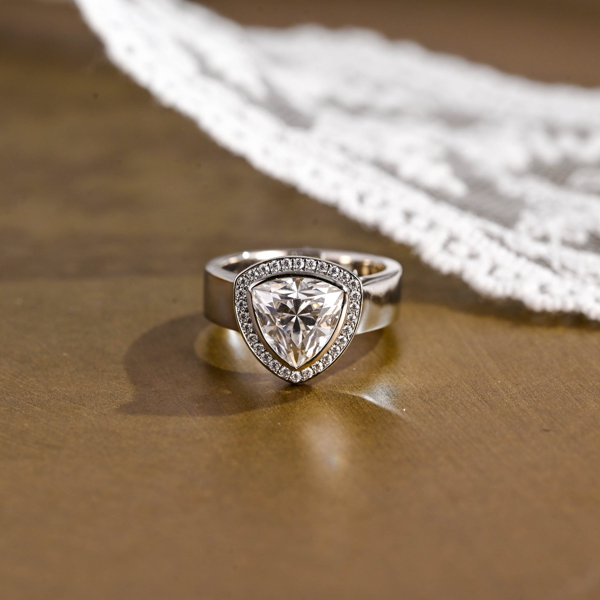 SquareJewelry trillion cut moissanite engagement ring Solid Gold 5mm Wide Band Trillion Cut Moissanite Engagement Ring