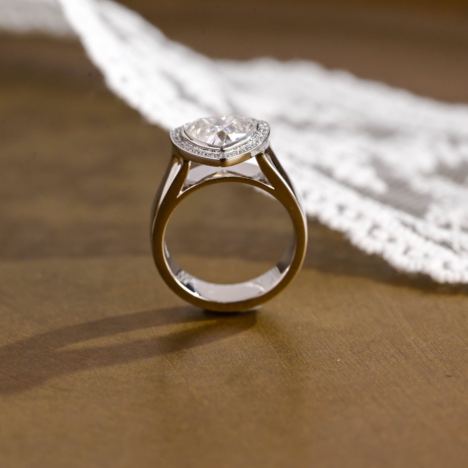 SquareJewelry trillion cut moissanite engagement ring Solid Gold 5mm Wide Band Trillion Cut Moissanite Engagement Ring