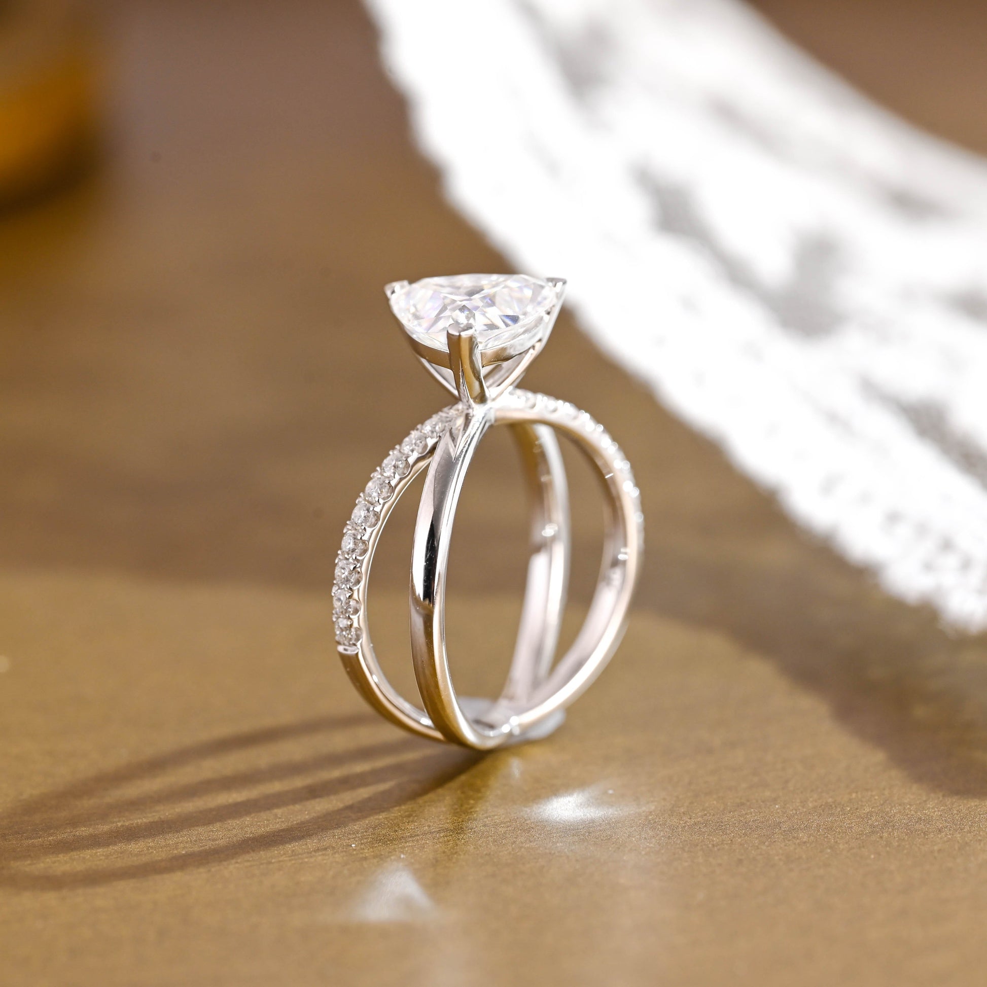 SquareJewelry trillion cut moissanite engagement ring Solid Gold Split Shank Trillion Cut Moissanite Engagement Ring