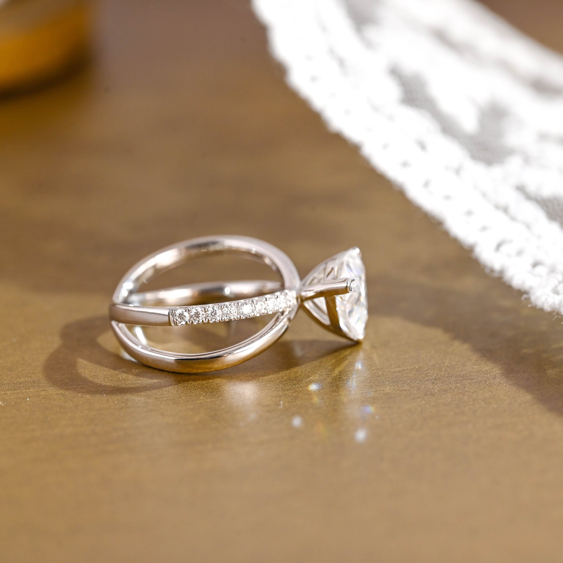 SquareJewelry trillion cut moissanite engagement ring Solid Gold Split Shank Trillion Cut Moissanite Engagement Ring