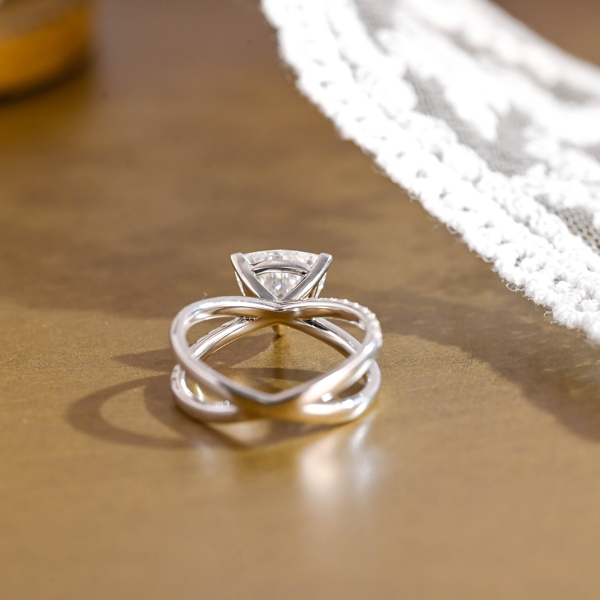 SquareJewelry trillion cut moissanite engagement ring Solid Gold Split Shank Trillion Cut Moissanite Engagement Ring