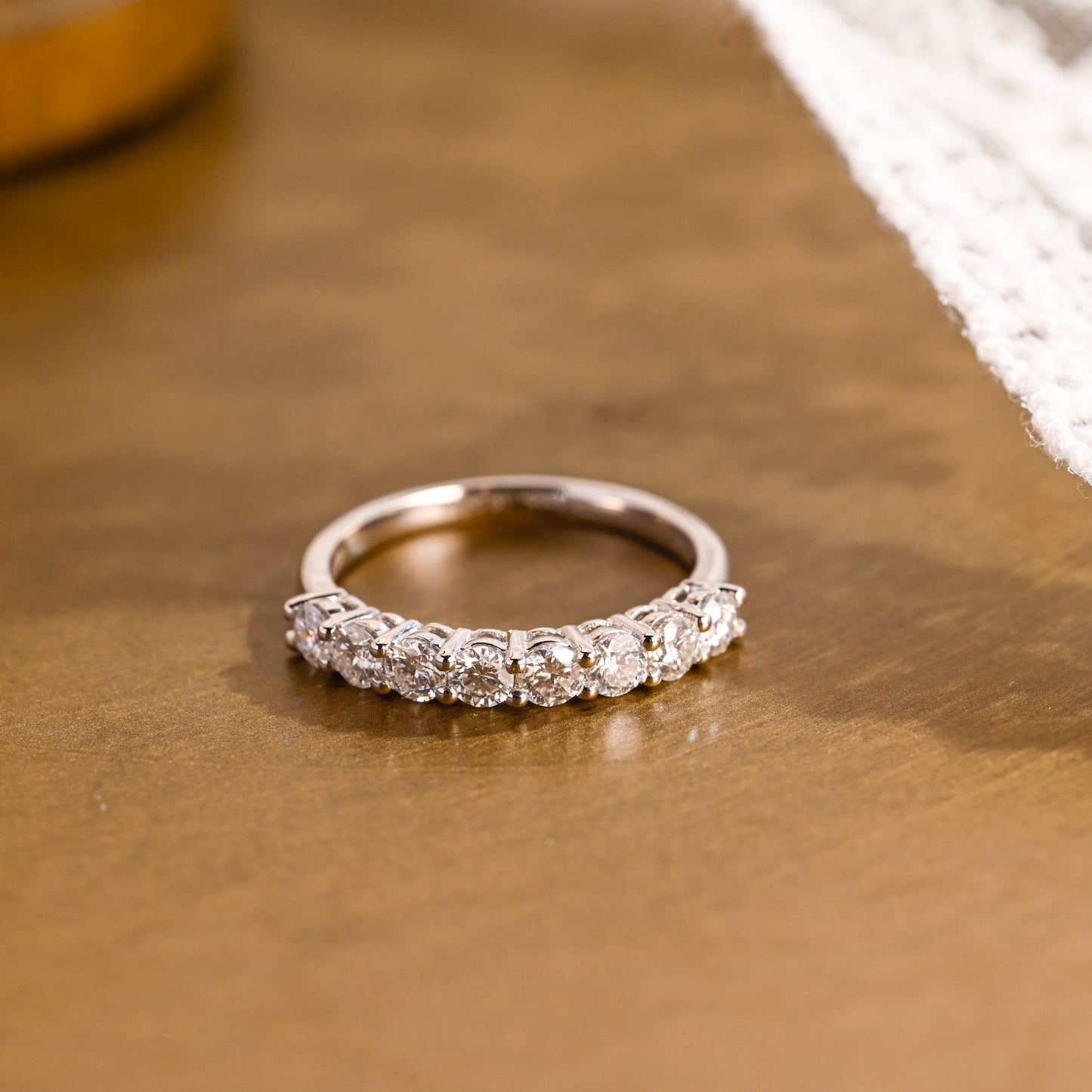 SquareJewelry women's wedding ring Solid Gold 3mm Half Eternity Moissanite Wedding Band