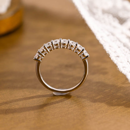 SquareJewelry women's wedding ring Solid Gold 3mm Half Eternity Moissanite Wedding Band
