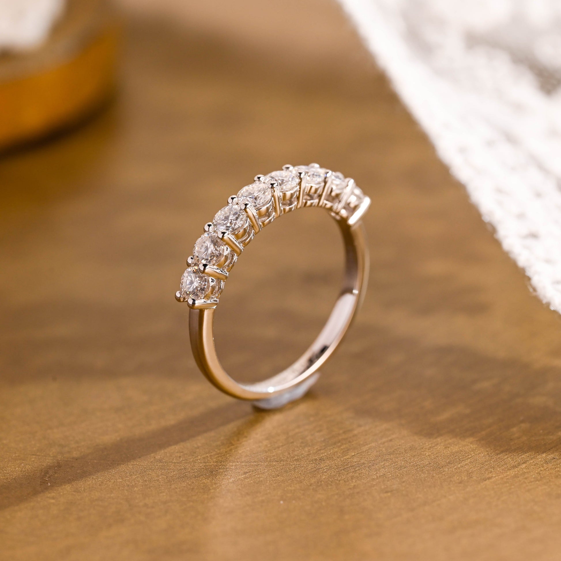 SquareJewelry women's wedding ring Solid Gold 3mm Half Eternity Moissanite Wedding Band