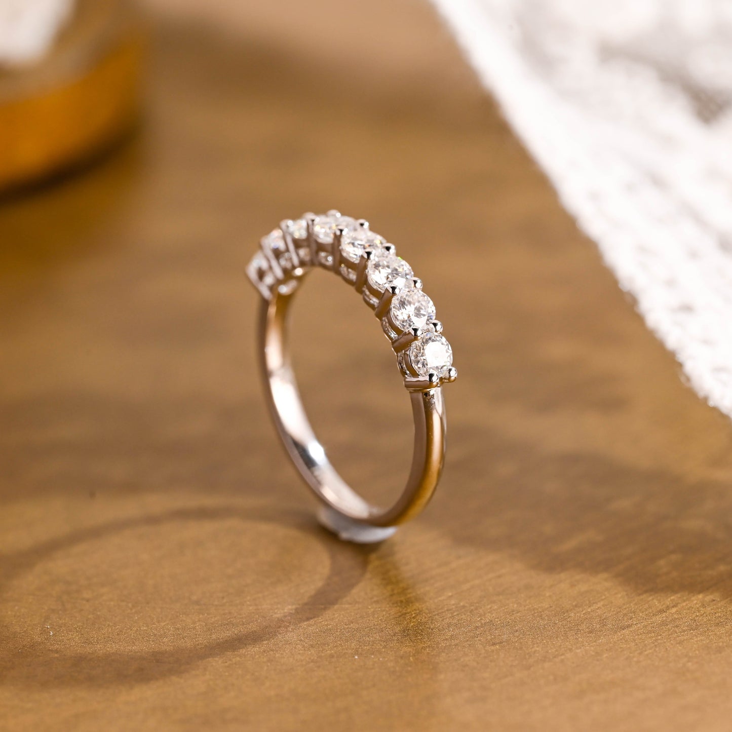 SquareJewelry women's wedding ring Solid Gold 3mm Half Eternity Moissanite Wedding Band