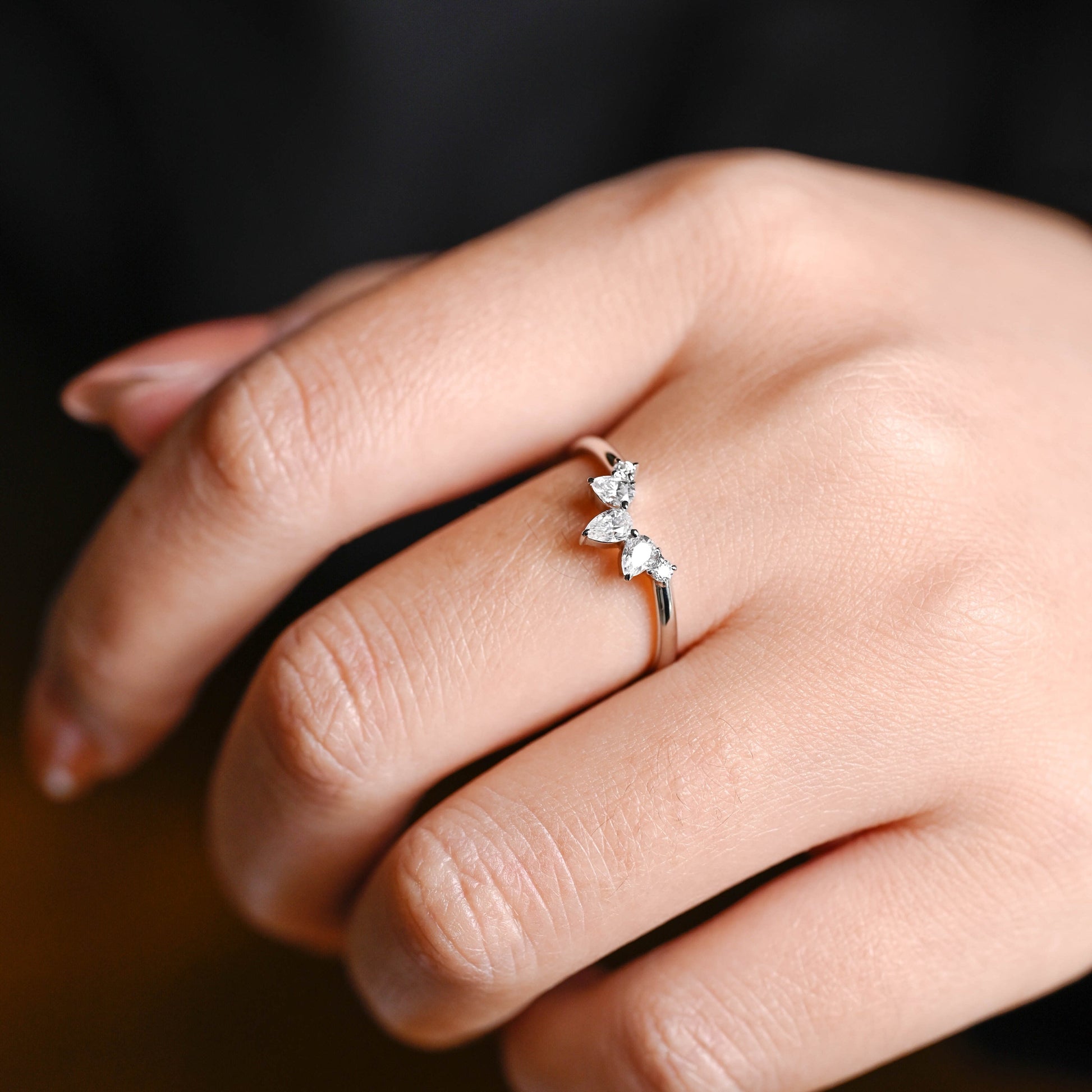 SquareJewelry women's wedding ring Solid Gold Dainty Pear Cut Curved Moissanite Wedding Band