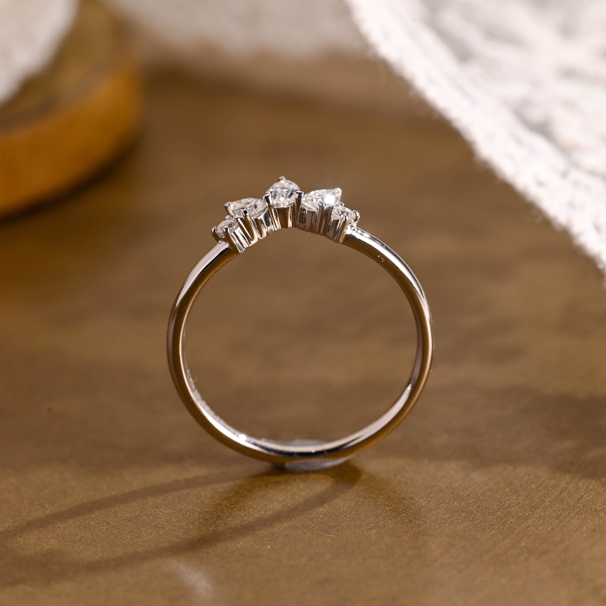 SquareJewelry women's wedding ring Solid Gold Dainty Pear Cut Curved Moissanite Wedding Band