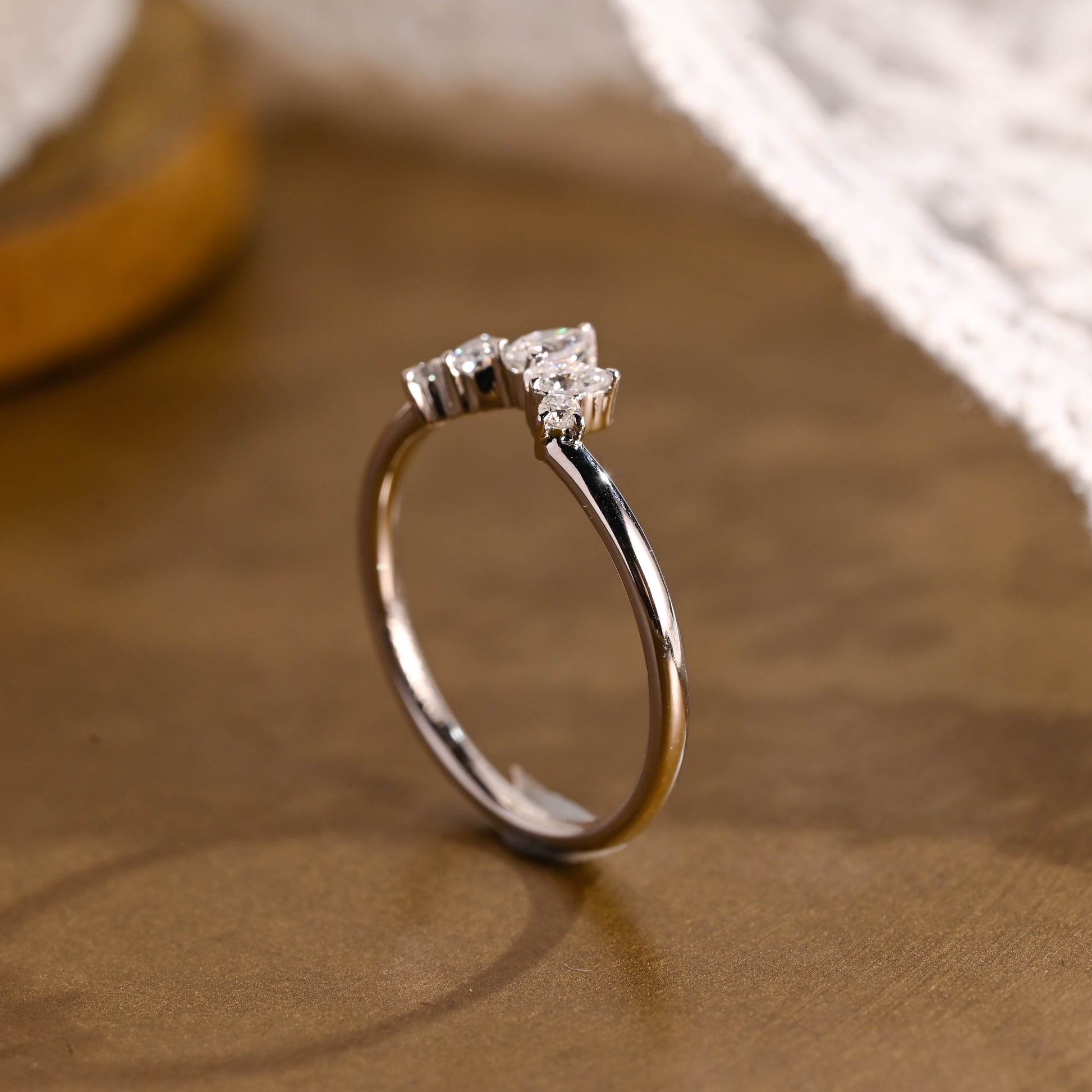 SquareJewelry women's wedding ring Solid Gold Dainty Pear Cut Curved Moissanite Wedding Band