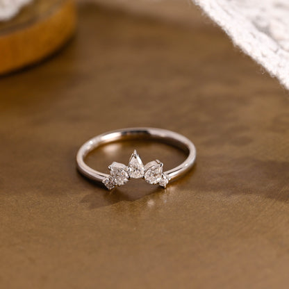 SquareJewelry women's wedding ring Solid Gold Dainty Pear Cut Curved Moissanite Wedding Band
