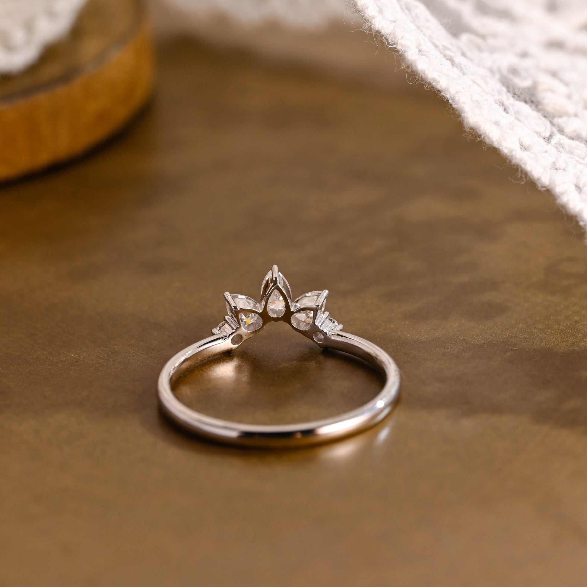 SquareJewelry women's wedding ring Solid Gold Dainty Pear Cut Curved Moissanite Wedding Band