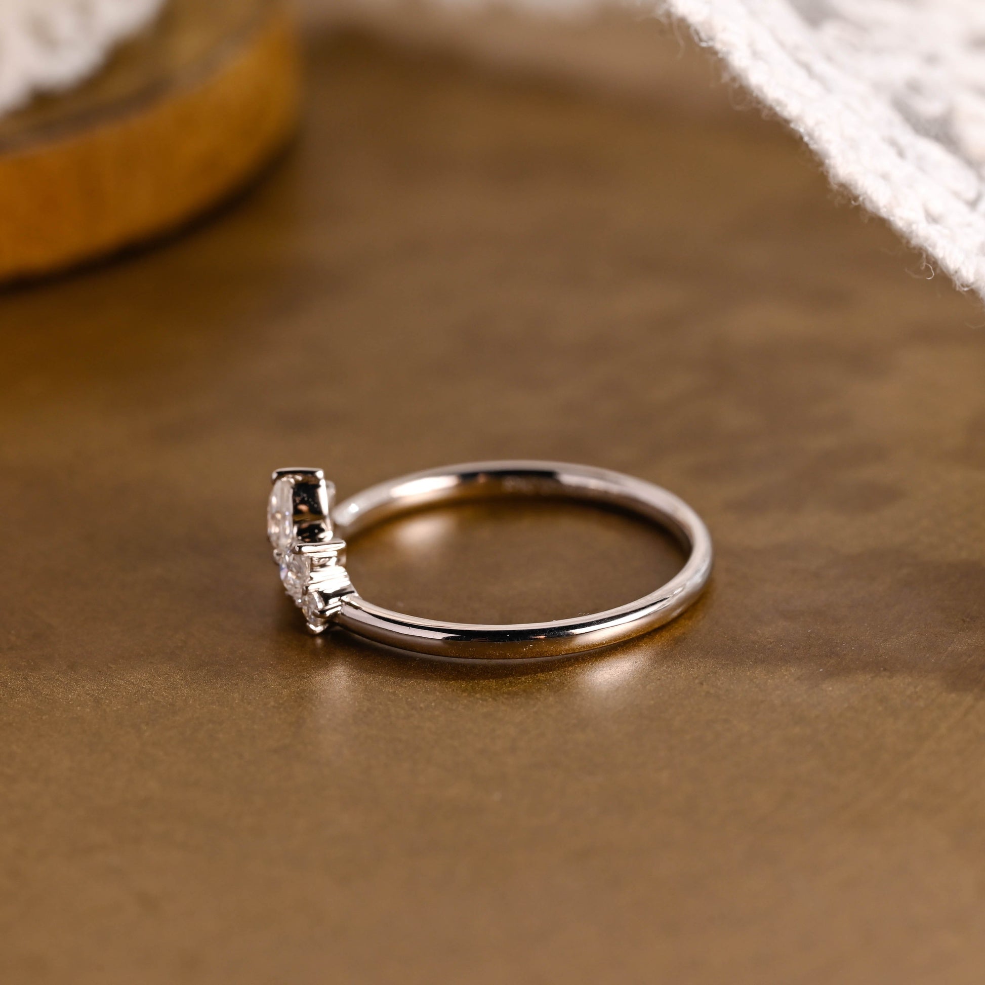 SquareJewelry women's wedding ring Solid Gold Dainty Pear Cut Curved Moissanite Wedding Band