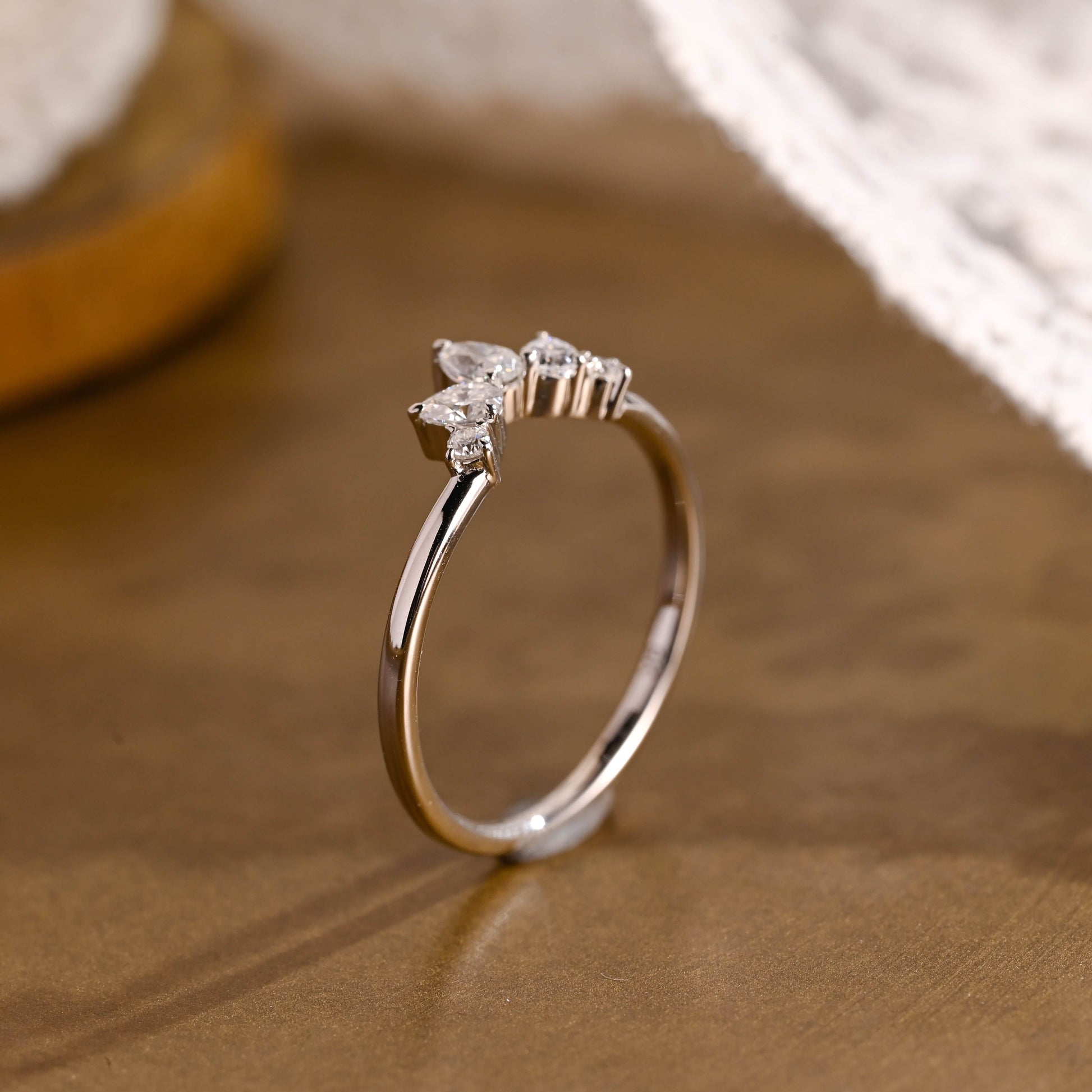 SquareJewelry women's wedding ring Solid Gold Dainty Pear Cut Curved Moissanite Wedding Band