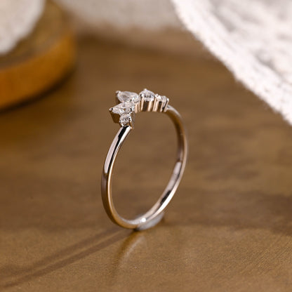 SquareJewelry women's wedding ring Solid Gold Dainty Pear Cut Curved Moissanite Wedding Band