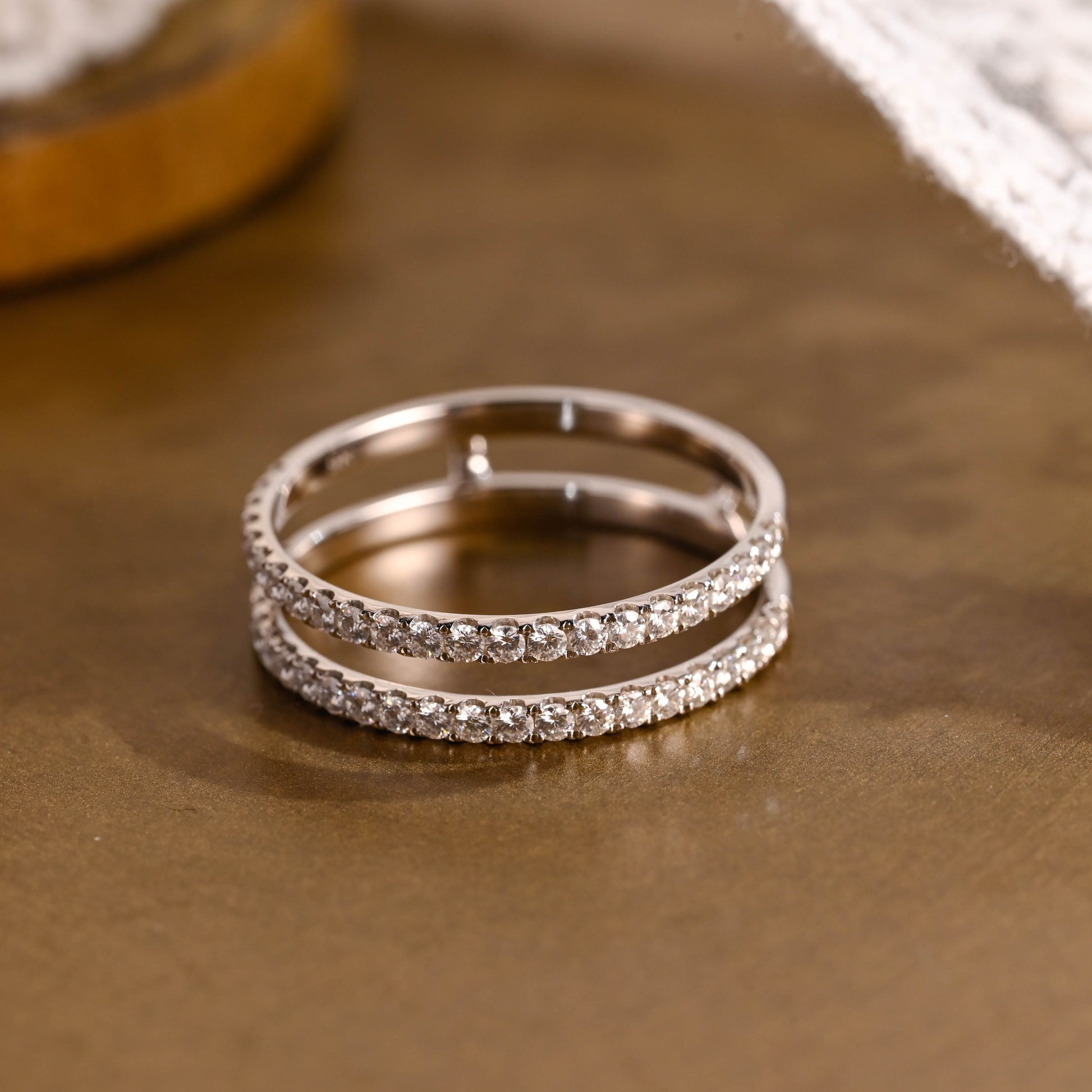SquareJewelry women's wedding ring Solid Gold Double Enhancers Half Eternity Moissanite Wedding Band