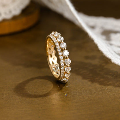 SquareJewelry women's wedding ring Solid Gold Double Row Round Moissanite Wedding Band