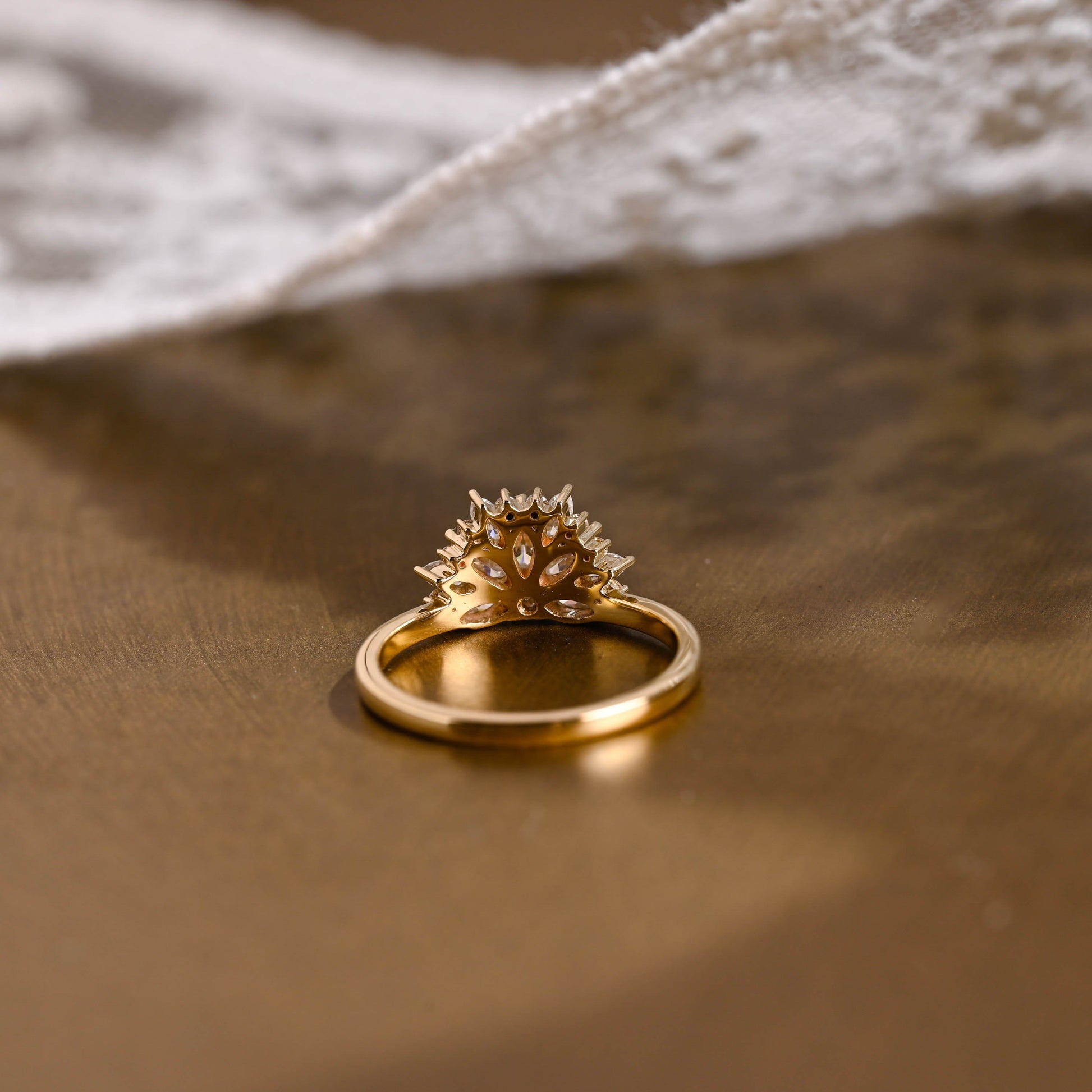 SquareJewelry women's wedding ring Solid Gold Marquise & Round Moissanite Floral Wedding Band