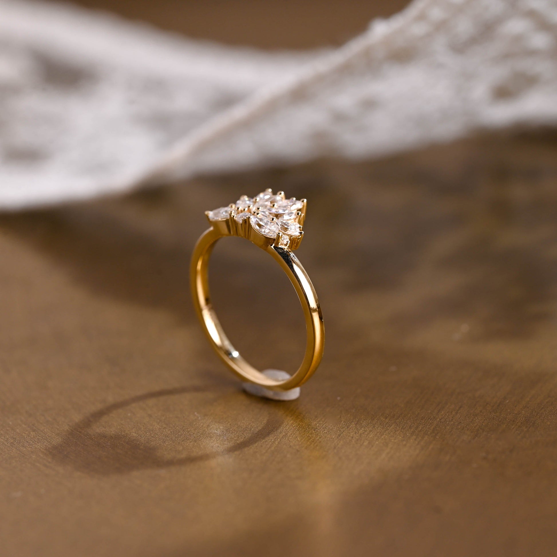 SquareJewelry women's wedding ring Solid Gold Marquise & Round Moissanite Floral Wedding Band