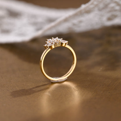 SquareJewelry women's wedding ring Solid Gold Marquise & Round Moissanite Floral Wedding Band